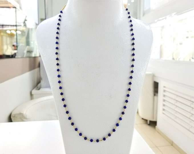 Lapis lazuli single strand beaded necklace in k14 gold