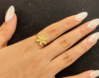 18K Gold Byzantine Ring with Diamond and Rotating Floral Design, Handcrafted Fine Jewelry