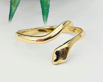 14K Gold Snake Ring with minimal features and adjustable shank