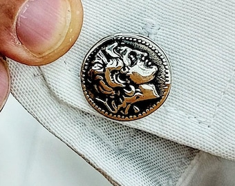 Sterling silver cufflinks of an Alexander the Great coin, mens jewelry