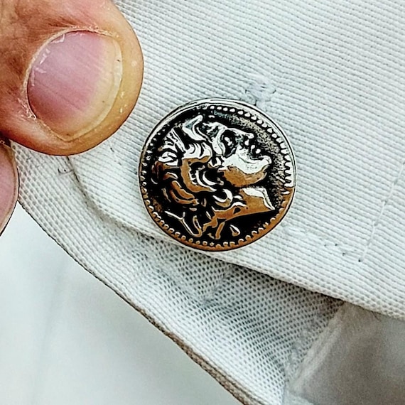 Coin cufflinks in sterling silver 925 with Alexander coin replicas.