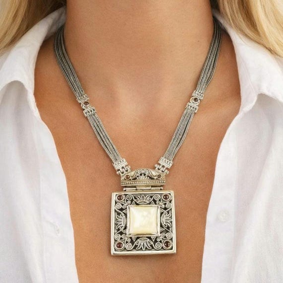 Handmade Sterling Silver Byzantine Necklace: Mother of Pearl