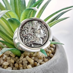 Sterling Silver Alexander the Great Signet Ring, Handmade Coin Replica Ring