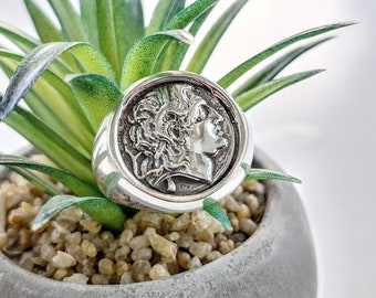 Sterling Silver Alexander the Great Signet Ring, Handmade Coin Replica Ring