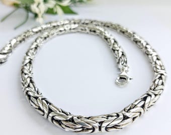 Sterling silver round byzantine chain necklace for him and her