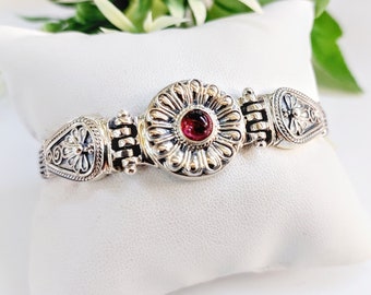 Pink tourmaline bracelet, sterling silver 925, hand-woven chain, byzantine jewellery, baroque accessory for her