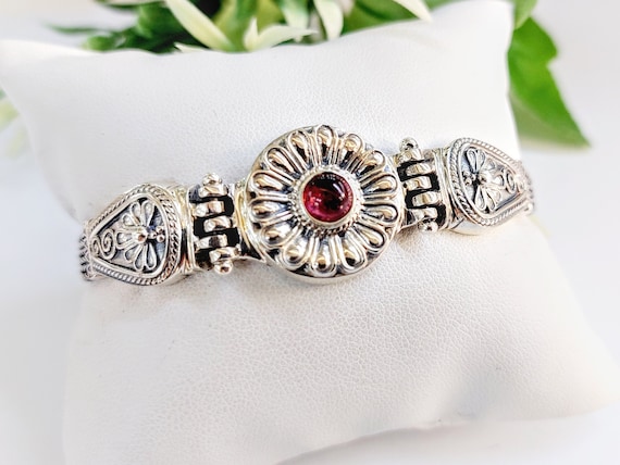 Pink tourmaline bracelet, sterling silver 925, hand-woven chain, byzantine jewellery, baroque accessory for her