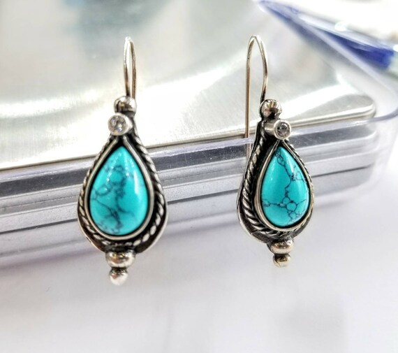 Turquoise Earrings in Sterling Silver 925. Etsy