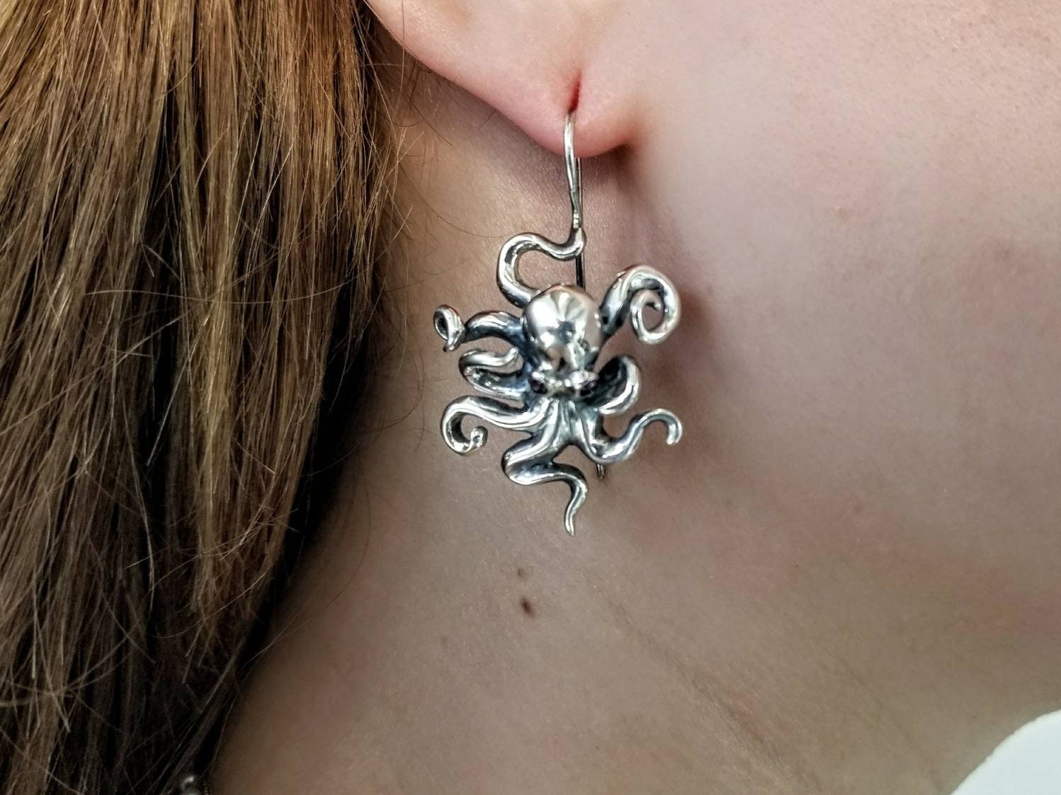 Octopus Earrings in Sterling Silver 925. - Etsy Denmark