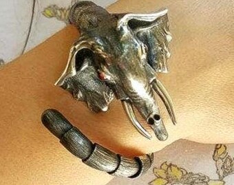 Elephant bracelet in sterling silver 925, handmade cuff, silver animal jewelry