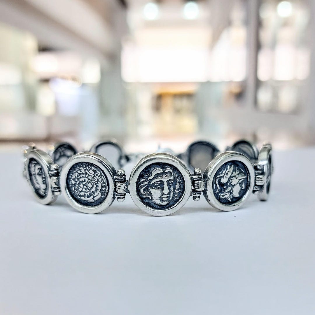 Sterling Silver 925 Coin Bracelet, Ancient Greek Replicas