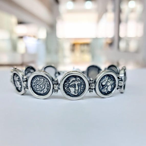 Silver coin bracelet, Greek replicas cuff