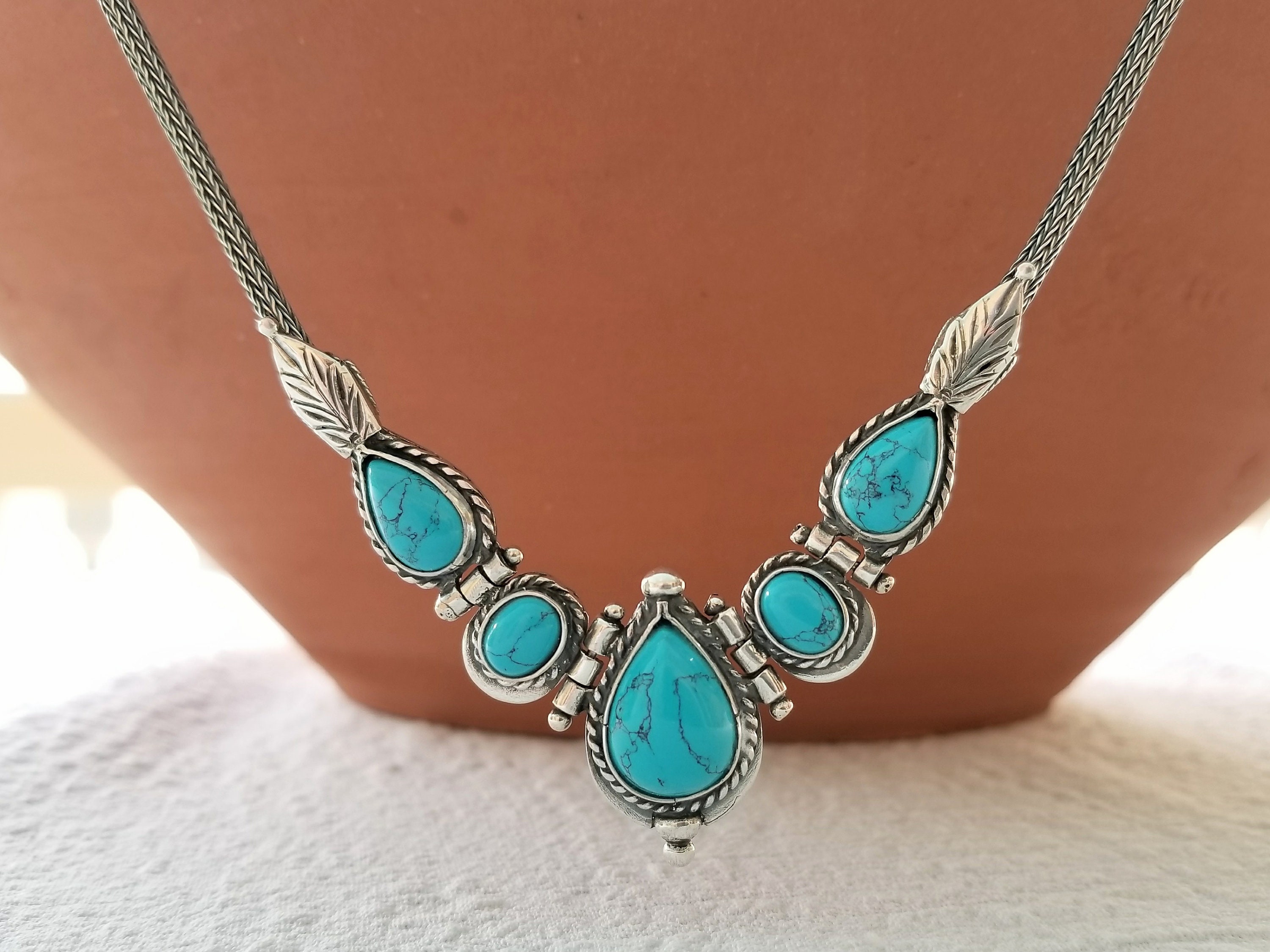 Turquoise Necklace in Solid Silver 925 With Byzantine Finish - Etsy Turquoise Necklace in Solid Silver 925 With Byzantine Finish - Etsy