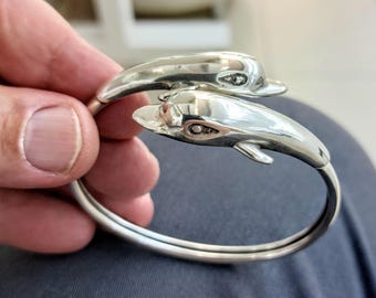 Silver dolphin bracelet with large dolphins