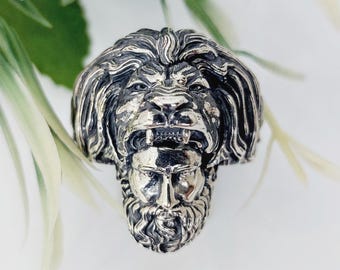Semi-God Hercules ring in sterling silver 925, mythological Lion of Nemea jewelry