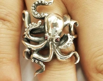 Octopus ring in sterling silver 925, marine life jewelry, sea-creature ring