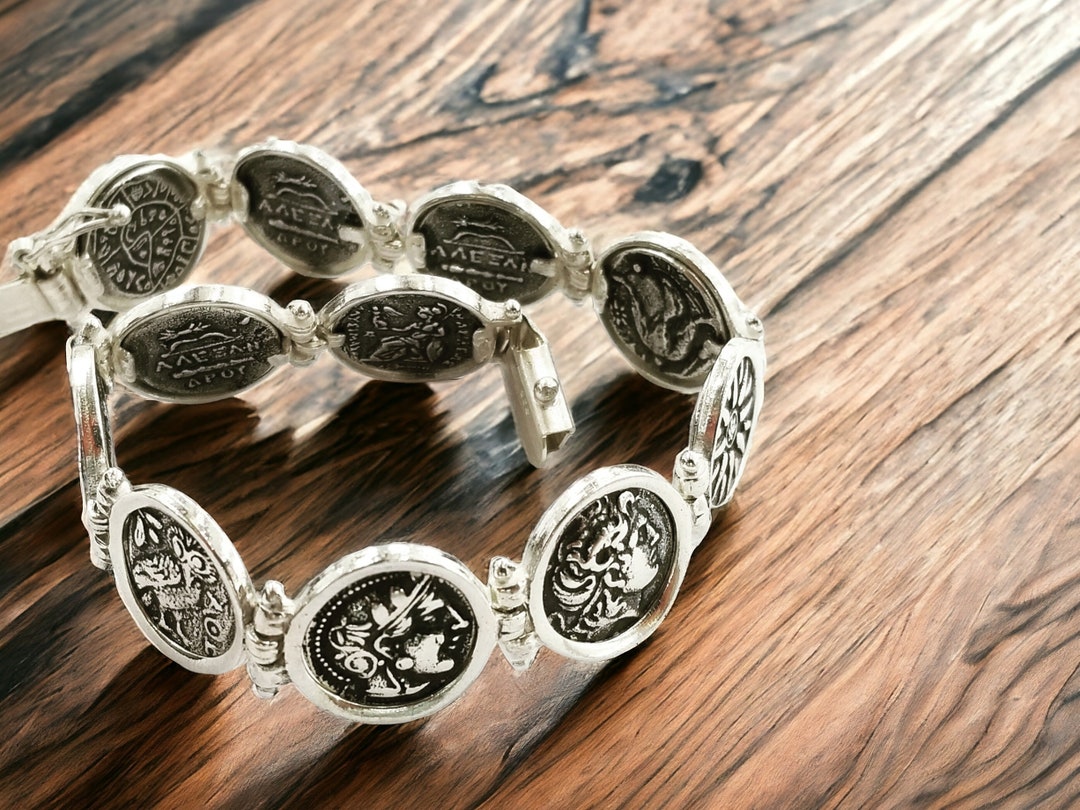 Women Oxidised Silver Plated Coin Bracelet.