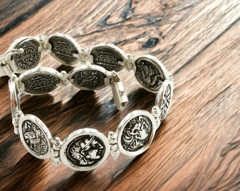 Coin Bracelet with Ancient Greek replicas in sterling silver 925, coin jewelry