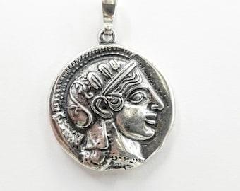 Athena coin with owl in sterling silver 925