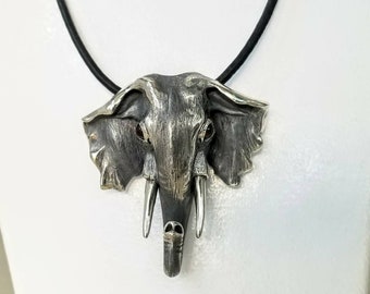 Elephant necklace in sterling silver 925 on black leather cord.