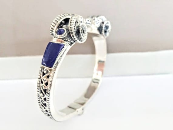 Ram bracelet in sterling silver 925 with lapis lazuli inlays and byzantine decorations