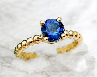 14K Gold London Blue Topaz Ring, December birthstone gift for her