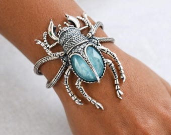 Scarab bracelet in sterling silver 925 with amazonite doublet gemstone.