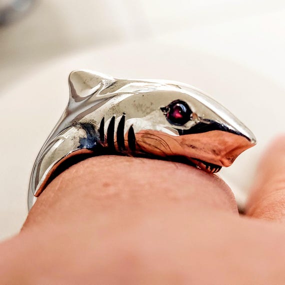 Sterling silver shark ring for ocean lovers, marine-life jewellery