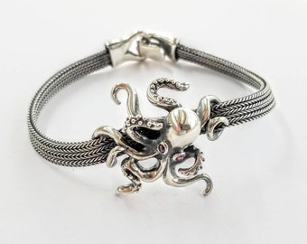 Octopus bracelet in solid sterling silver 925, octopus chain bracelet.