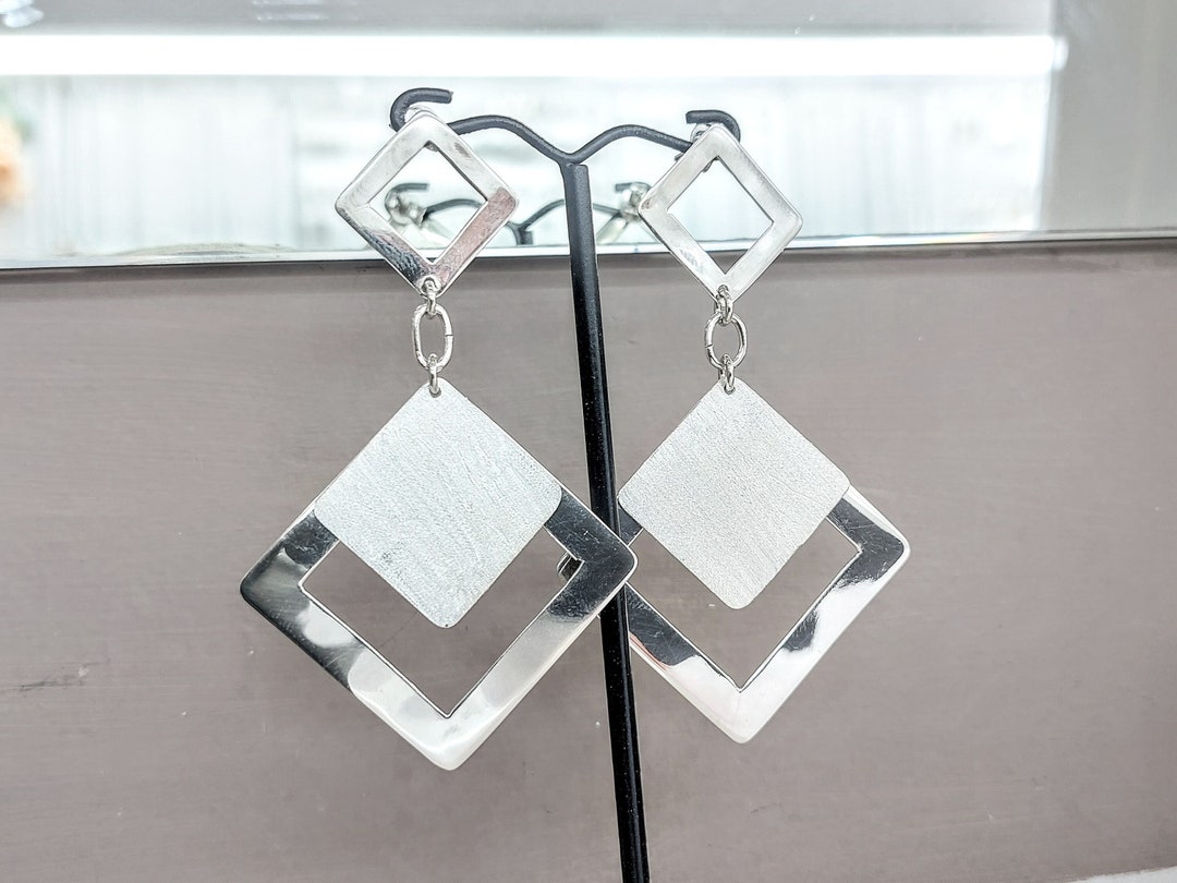 Elegant Dangle Square Earrings in Sterling Silver 925 Etsy