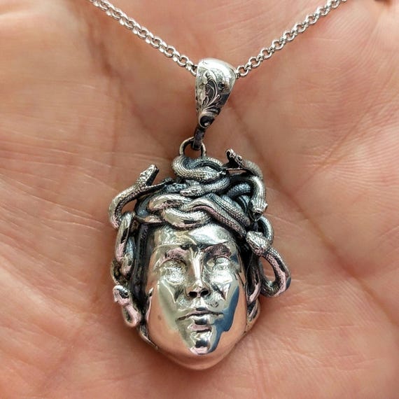Medusa pendant, sterling silver 925, Greek mythical creature, Gorgon head with snakes