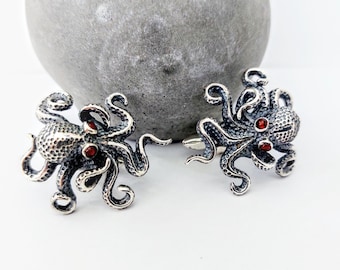 Octopus cufflinks in sterling silver 925, marine-life accessory for him