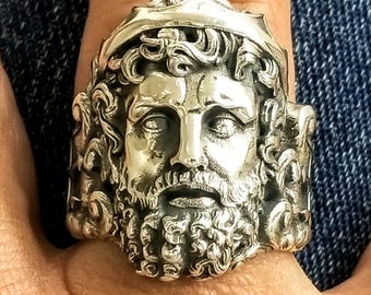 Silver Poseidon ring, mythical God of the Seas