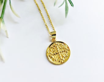 14K gold byzantine coin, Jesus Christ Conquers and Saints Constantine and Helen, religious necklace.