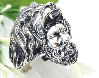 Semi-God Hercules ring in sterling silver 925, mythical Lion of Nemea jewelry
