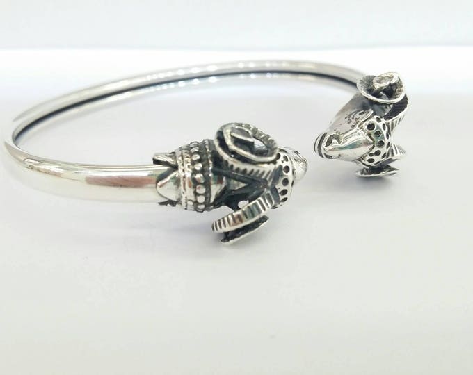 Ram torque bracelet in sterling silver 925, animal jewelry, silver ram head bracelet, silver cuff