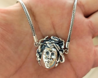 Sterling Silver Medusa Necklace: Greek Mythology Gorgon Pendant