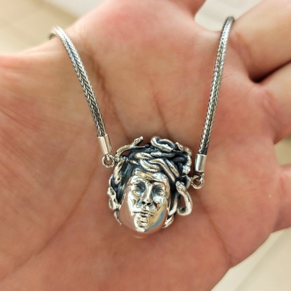 Sterling Silver Medusa Necklace: Greek Mythology Gorgon Pendant