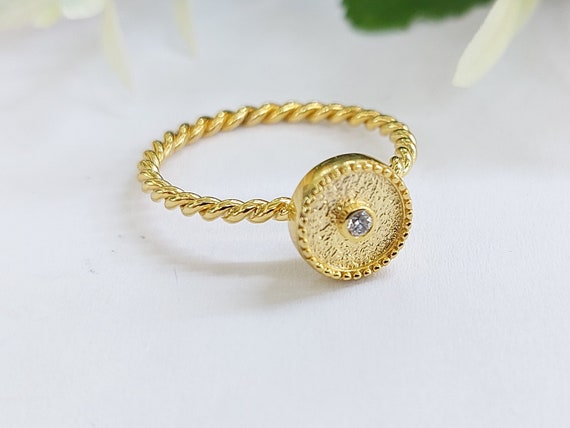Diamond ring, 18K gold byzantine jewellery, minimal stackable accessory for her