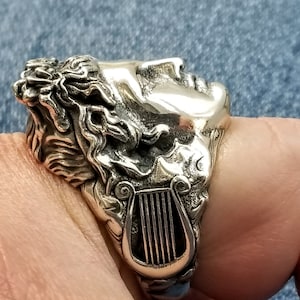 Greek God Apollo ring in sterling silver 925, Silver Lyre