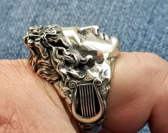 Greek God Apollo ring in sterling silver 925, Silver Lyre