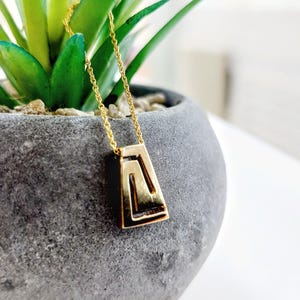 14k Gold Greek Key Necklace, Reversible Yellow & White Gold Geometric Pendant, Fine Chain Eternity Symbol Jewelry