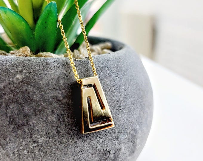 14k Gold Greek Key Necklace, Reversible Yellow & White Gold Geometric Pendant, Fine Chain Eternity Symbol Jewelry