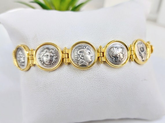 K14 Gold Coin Bracelet With Silver Replica Coins. 