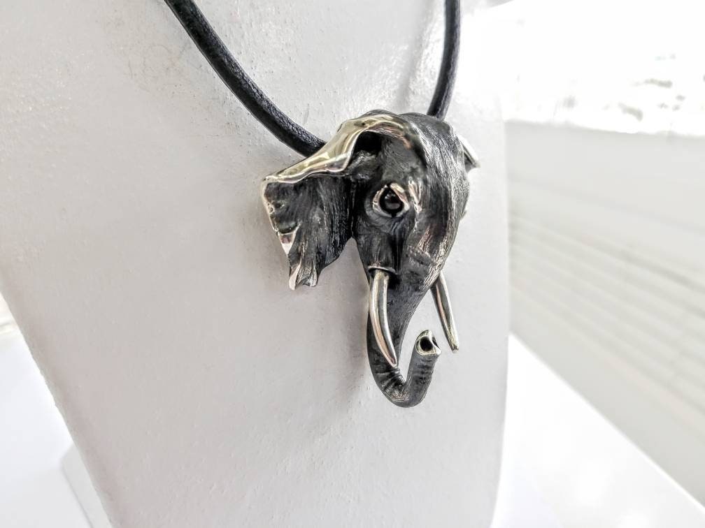 Elephant necklace in solid sterling silver 925 on black Etsy