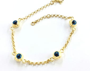 K14 gold eye bracelet with thick rolo chain
