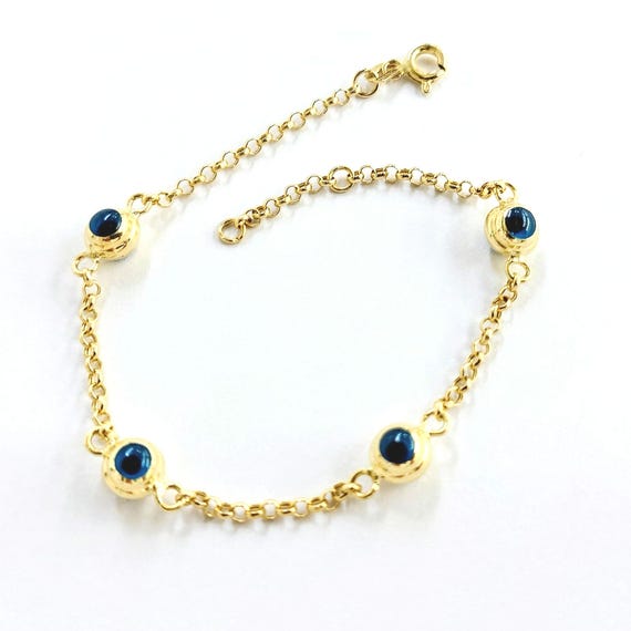 K14 gold eye bracelet with thick rolo chain