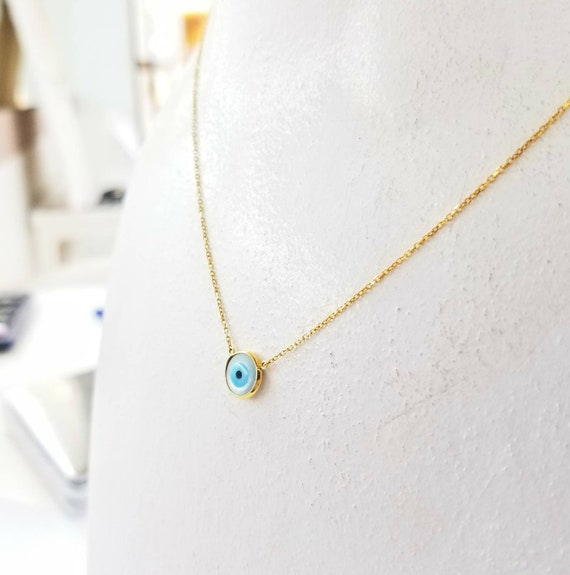 Evil Eye Charm Necklace in K14 Solid Gold. Etsy Singapore