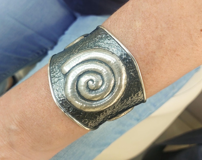 Sterling Silver Spiral Cuff Bracelet, Ancient Greek Jewelry, Oxidized Black Silver Bracelet