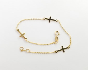 14K Gold Cross Bracelet: Religious Stacking Jewelry